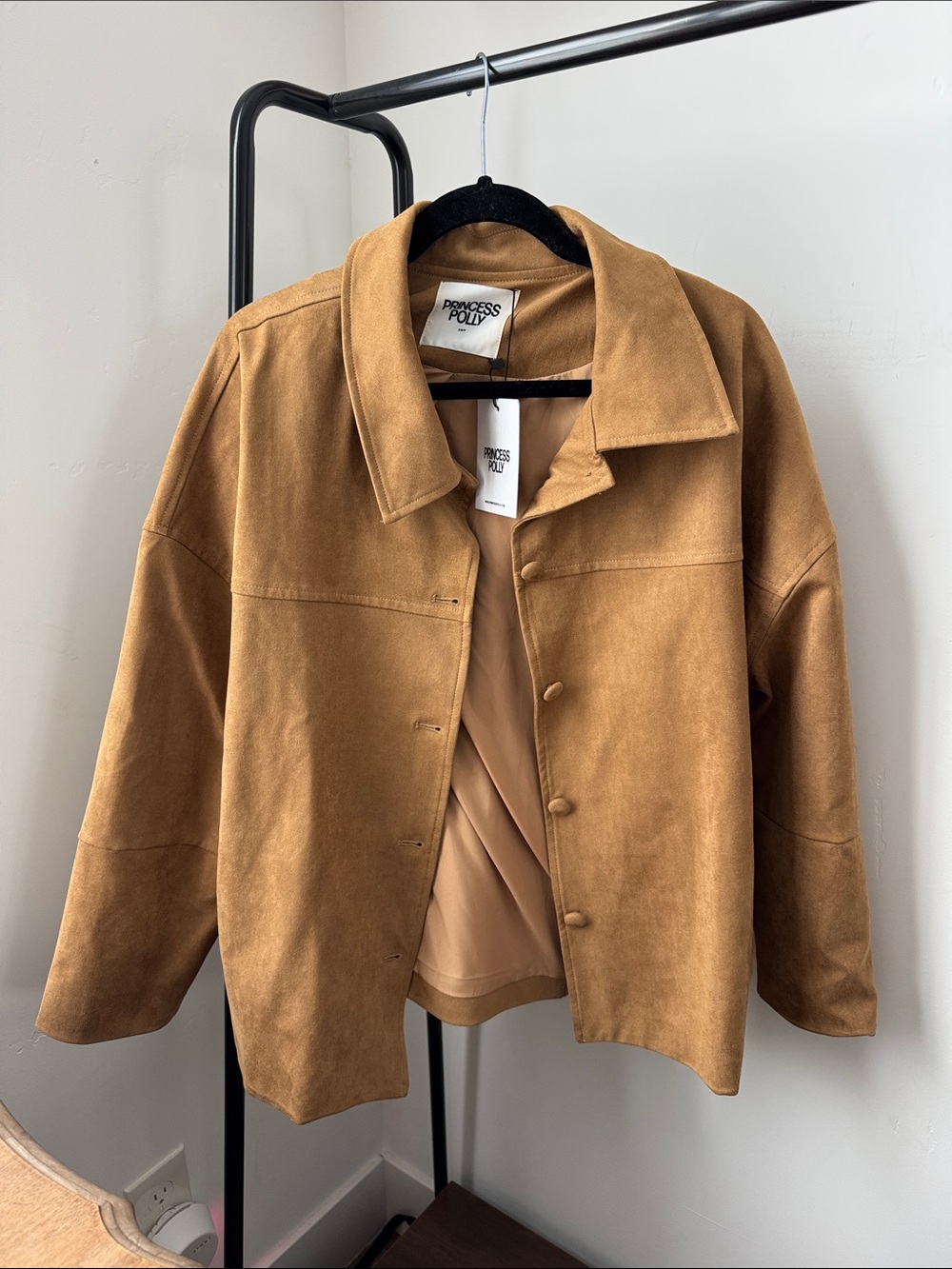 Princess Polly Camel/Tan Suede Button-Front Jacket
